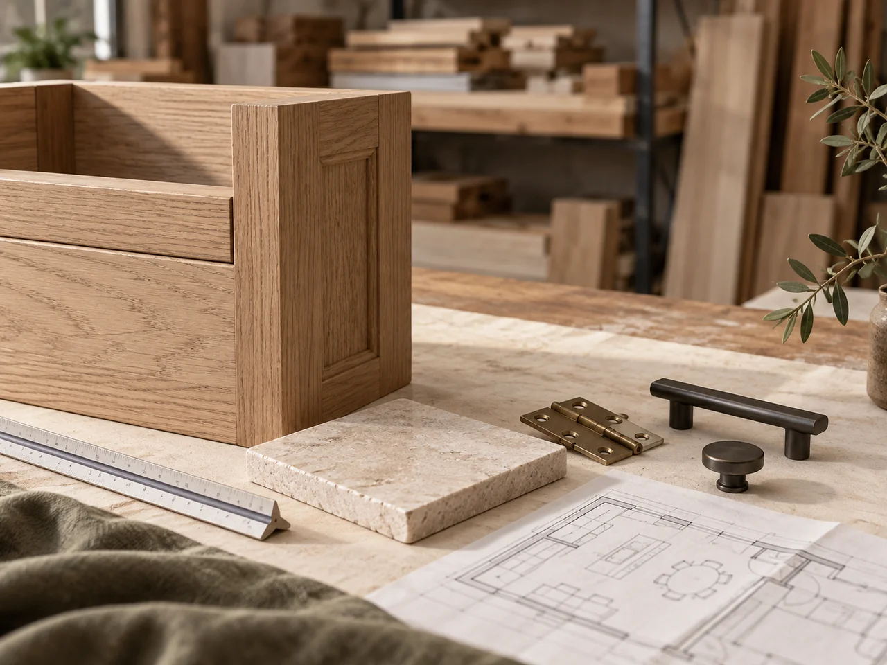 نمونه کابینت، سنگ و یراق برای توضیح تصمیم‌های پیش از ساخت؛ تصویرسازی